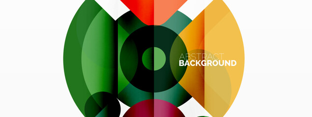 Colorful round shapes, circles and triangles background. Minimal geometric template for wallpaper, banner, presentation