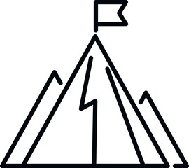 Challenge flag on mountain icon outline vector. Top career. Climb target