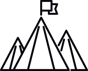Direction flag on mountain icon outline vector. Top career. Path goal
