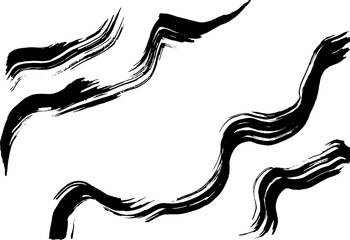 Grunge ink brush strokes. Freehand black vector brushes. Handdrawn dry brush wave smears