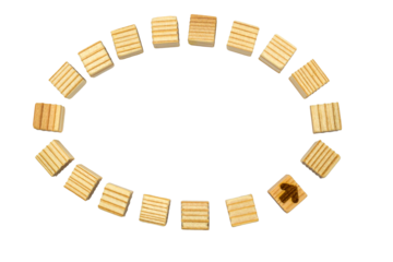 右方向に矢印がある横長に並べた楕円形のウッドキューブのフレーム