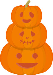 Stacked pumpkin faces, jack-o-lantern vector, comic, cartoon