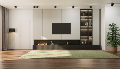 Illustration 3D rendering large luxury modern bright interiors Living room mockup computer digitally generated image