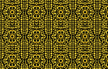Black abstract pattern with golden mandalas