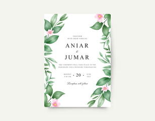Watercolor flowers and green leaves for wedding invitation card