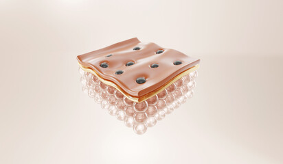 3D illustration of clogged pores and blackheads on human skin. Concept for acne, oily skin, skincare problems, pore blockage, and dermatology treatment.
