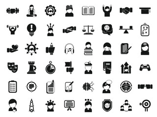 Coping skills icons set simple vector. Love stress. Breath anxiety