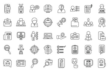 Vacancy icons set outline vector. Job cv. Hiring portfolio
