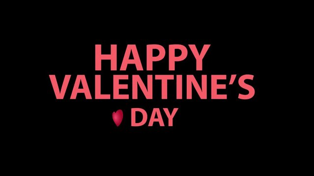 Happy valentine's day text on transparent background with red love hearts hanging. Beautiful and romantic valentine video. 14 February