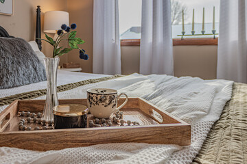 Tray on Bed, with flower