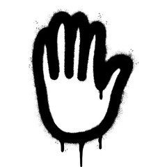 Spray Painted Graffiti Stop Hand icon Sprayed isolated with a white background. graffiti Stop Hand symbol with over spray in black over white.