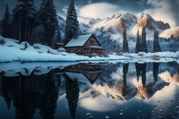 Alpine wonderland: where snowy peaks meet clouded dreams