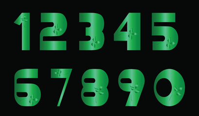 Green Metallic Leaves Numerals, Numbers font	