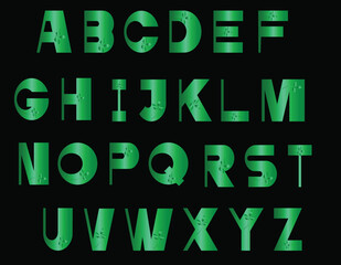 Green Metallic Alphabet Letters font, Leaves font	