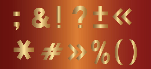 Golden metallic Punctuation Mark, Math Symbols