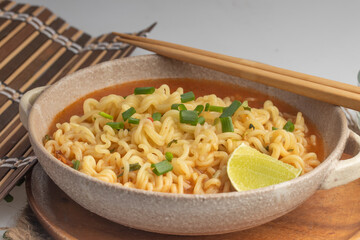 Spicy Korean instant noodles in a cup