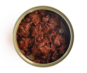 Clams in cans on white background