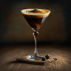 Espresso Martini Cocktail Drink With Foam In An Elegant Glass.  Made With Generative AI.