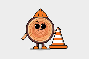 Construction worker Wood trunk cute character mascot cartoon illustration