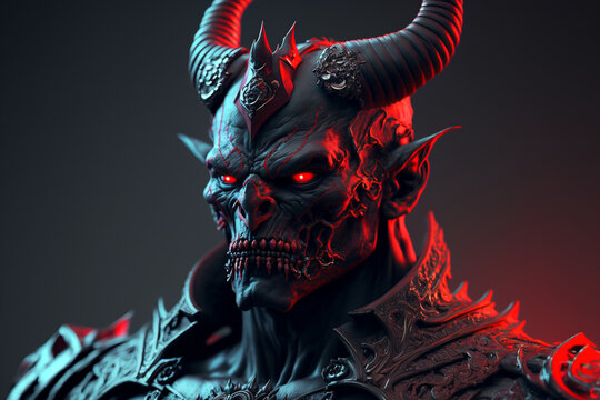 A demonic demon with red eyes and horns, Generative AI