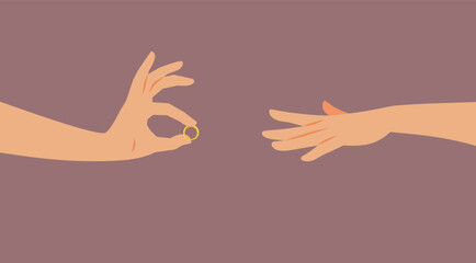 Person Proposing Matrimony with Engagement Ring Vector Cartoon Illustration. People committing to a monogamous relationship after dating each other
