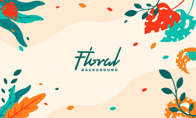 Fototapeta na wymiar Beautiful Floral Background illustration, Colorful Flower and leaf decorative background for banner, greeting card, poster and advertising - bright banners with leaves and plants