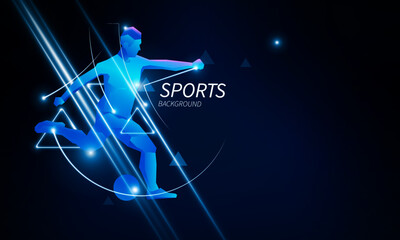 Abstract technology, polygonal soccer player with futuristic element background Hitech communication concept of sport science vector design.