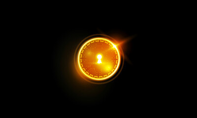 Abstract technology key door digital for future on golden dark Hitech communication concept innovation background