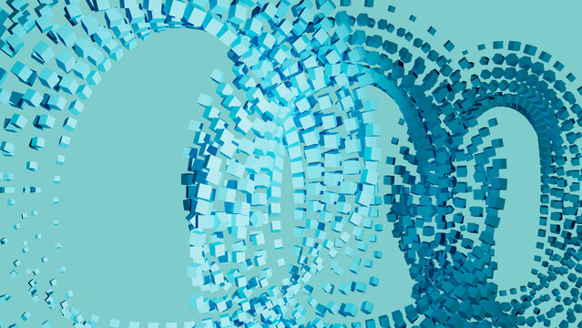 Blue squares spiral technology background - 3D art 4K 