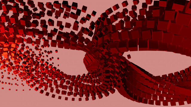 Red squares wave technology background - 3D art 4K 