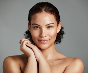 Health, natural and black woman skincare portrait for beauty cosmetic and glow treatment campaign....