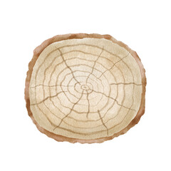 Wooden round panel with texture. Watercolor illustration isolated on white.