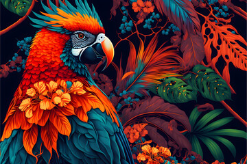 Obraz premium Tropical floral macaw pattern inspired in Brazil - Tropical bird - -ideal for decoration or background