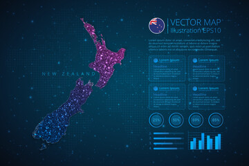 Fototapeta na wymiar New Zealand map infographics template for diagram, graph, presentation and chart with abstract geometric mesh polygonal light concept on blue background. Vector Illustration EPS10.
