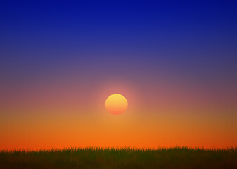 草原と太陽イラスト