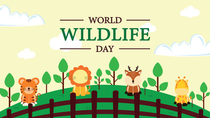 World Wildlife Day Banner Background Template Animated Vector Illustration with Animals