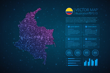Colombia map infographics template for diagram, graph, presentation and chart with abstract geometric mesh polygonal light concept on blue background. Vector Illustration EPS10.