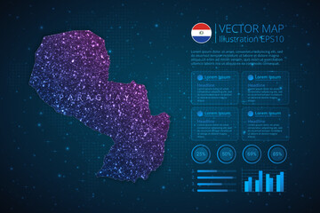 Fototapeta na wymiar Paraguay map infographics template for diagram, graph, presentation and chart with abstract geometric mesh polygonal light concept on blue background. Vector Illustration EPS10.