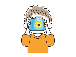 キッズカメラで写真を撮る、男の子のイラスト