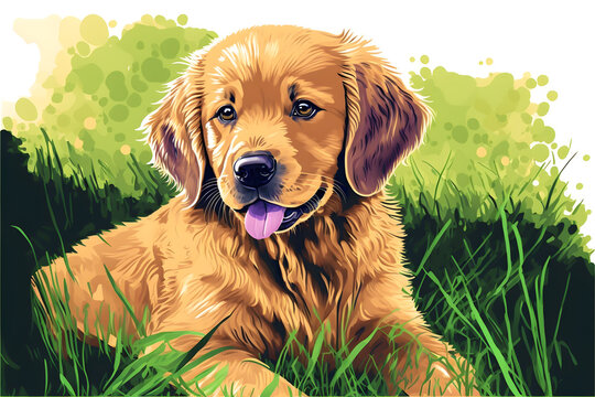 golden retriever on the grass, Golden retriever day, background for Golden retriever day, beautiful golden retriever puppy 