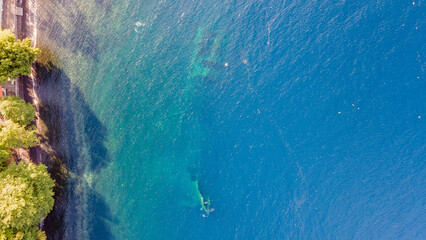 Aerial view of USAT Liberty Shipwreck at Tulamben, one of scuba diving destination in Bali,...