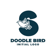 letter S doodle bird initial vector logo design