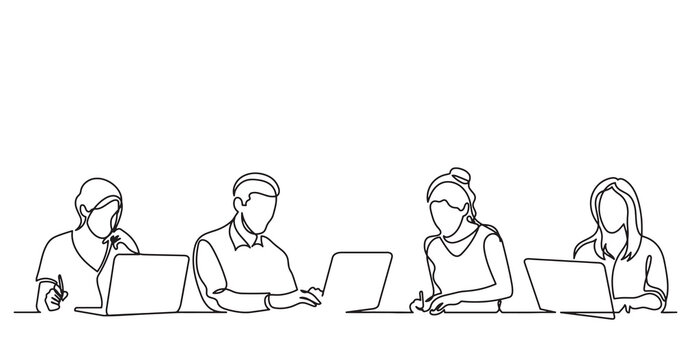 continuous line drawing of office workers team having discussion at business meeting - PNG image with transparent background