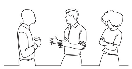continuous line drawing of standing business people talking -  PNG image with transparent background