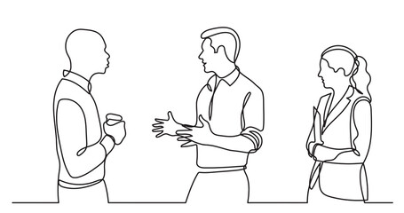 continuous line drawing of standing business people talking -  PNG image with transparent background