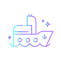 Ship Transportation Icons with purple blue outline style