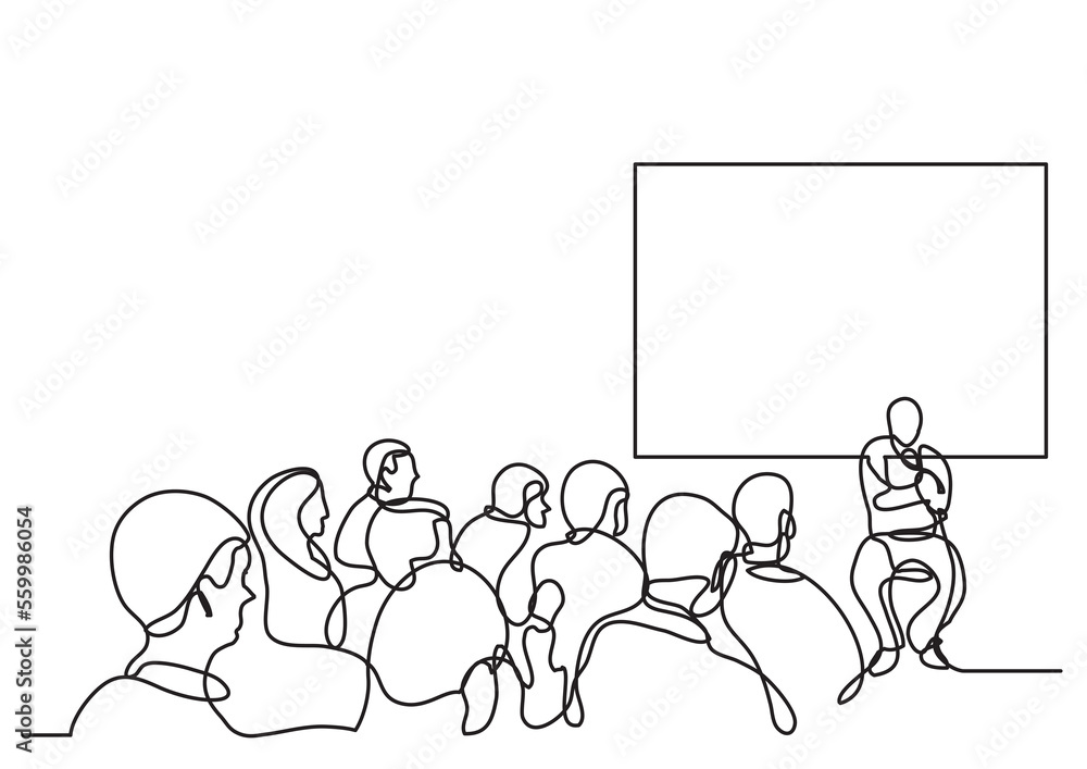 Canvas Prints continuous line drawing attendees and presenter - png image with transparent background