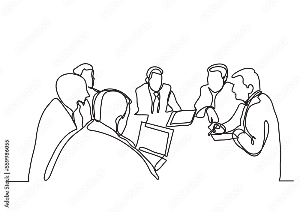 Poster continuous line drawing business meeting - png image with transparent background