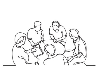continuous line drawing coworkers discussing - PNG image with transparent background