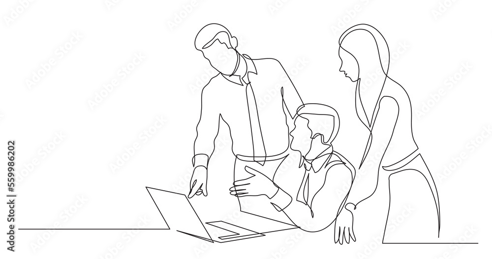 Aufkleber modern team members discussing work project on laptop computer - png image with transparent backgrou